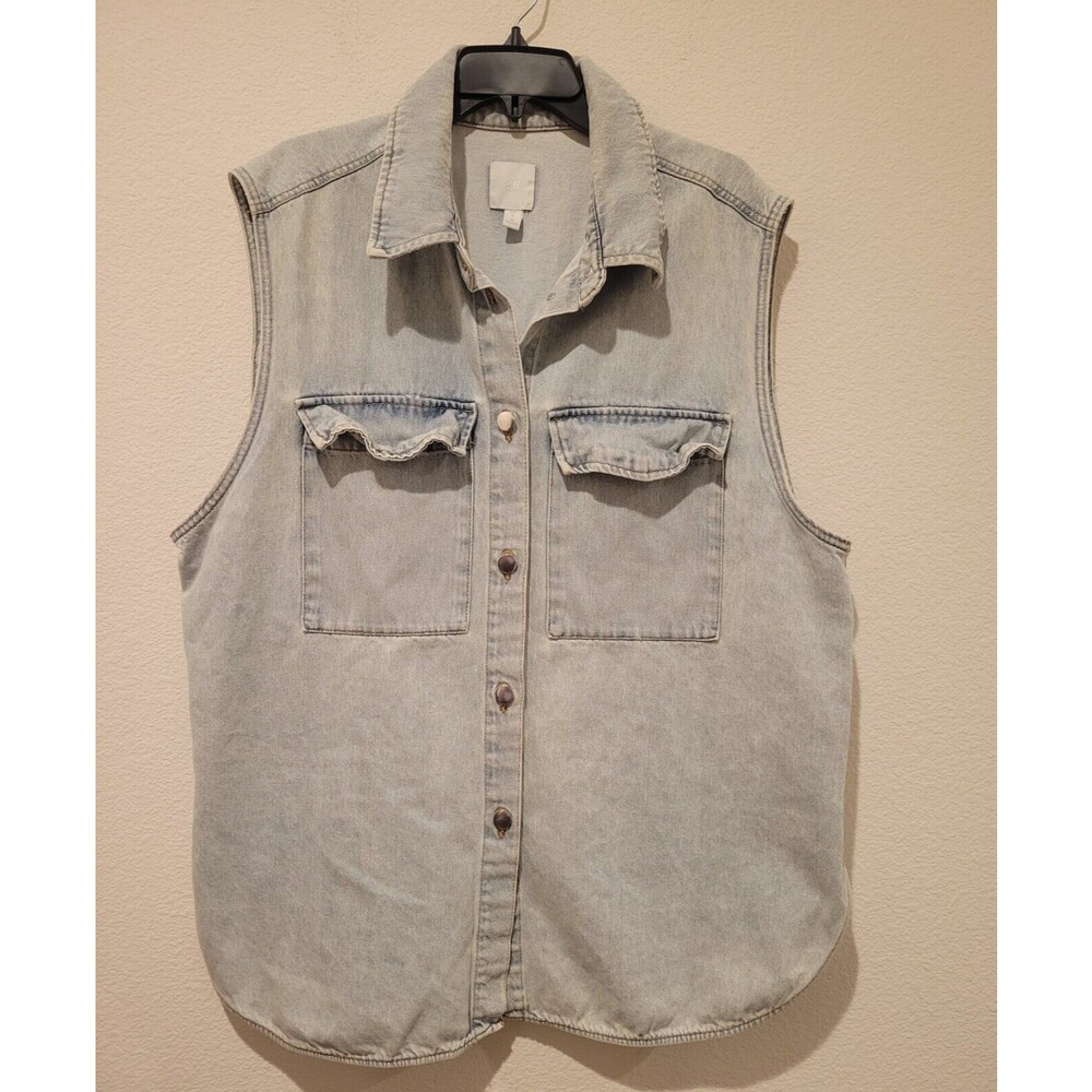 HM H&M Blue Denim Sleeveless Jacket Oversize Waistcoat Pocket Jean Vest women XL